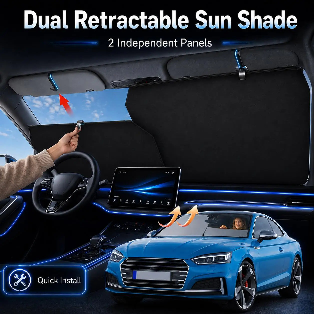 Portable Car Windshield Sunshade – Reflective UV & Heat Protection, Foldable & Quick Install, Universal Front Window Fit
