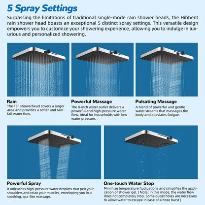 Chrome Fixed Shower Head Combo – 13'' High Pressure Rainfall, 10-Mode Handheld, 4-Way Diverter, cUPC Certified
