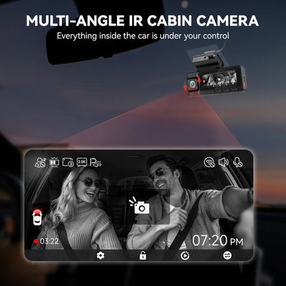 3 Channel WiFi Dash Cam – Front, Rear & Interior | 2.5K+1080P+1080P with 32GB SD Card
