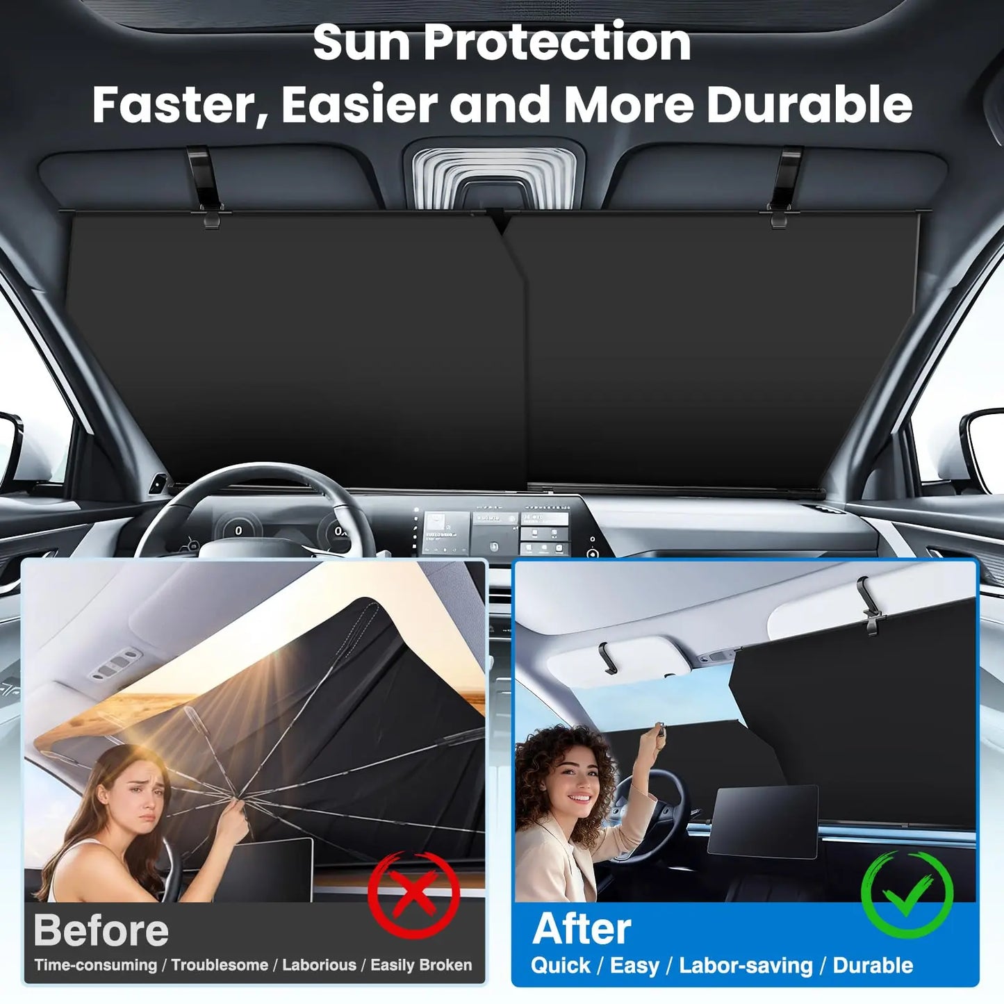 Portable Car Windshield Sunshade – Reflective UV & Heat Protection, Foldable & Quick Install, Universal Front Window Fit