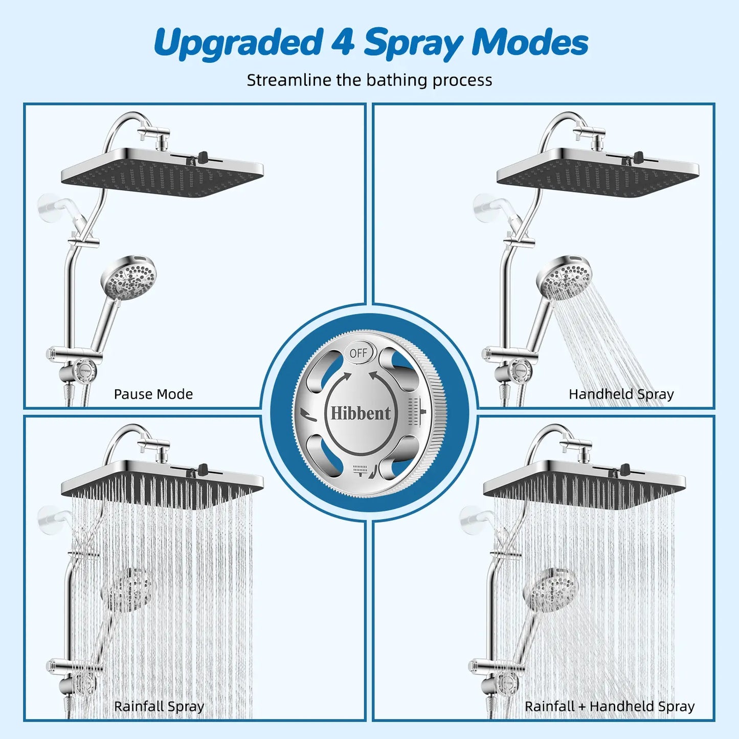 Chrome Fixed Shower Head Combo – 13'' High Pressure Rainfall, 10-Mode Handheld, 4-Way Diverter, cUPC Certified