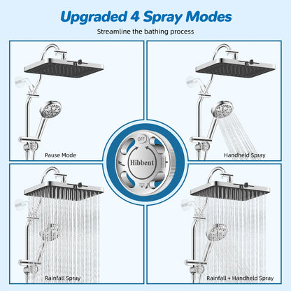 Chrome Fixed Shower Head Combo – 13'' High Pressure Rainfall, 10-Mode Handheld, 4-Way Diverter, cUPC Certified