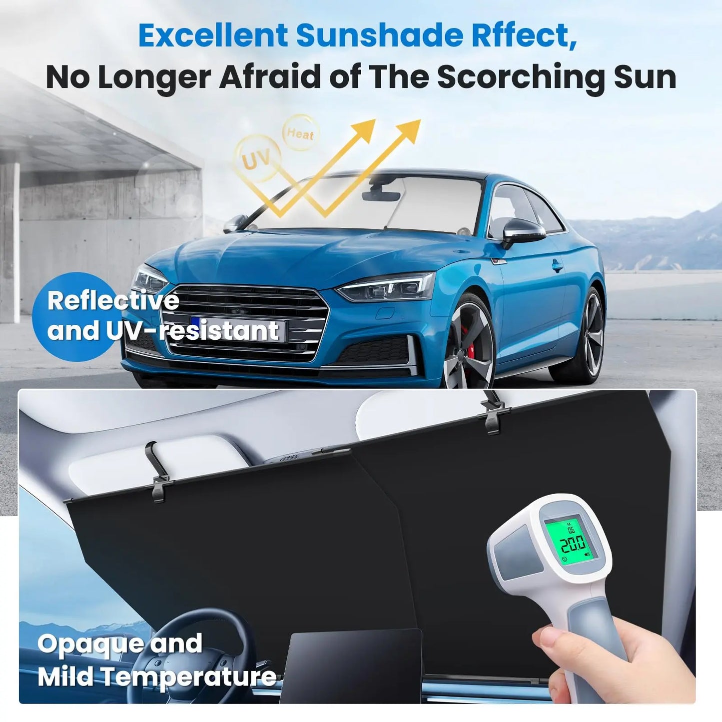 Portable Car Windshield Sunshade – Reflective UV & Heat Protection, Foldable & Quick Install, Universal Front Window Fit