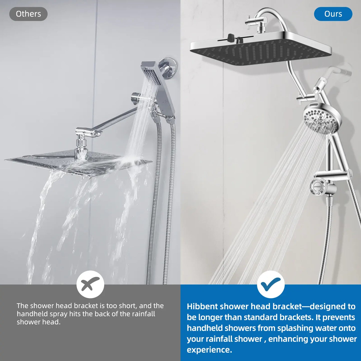 Chrome Fixed Shower Head Combo – 13'' High Pressure Rainfall, 10-Mode Handheld, 4-Way Diverter, cUPC Certified