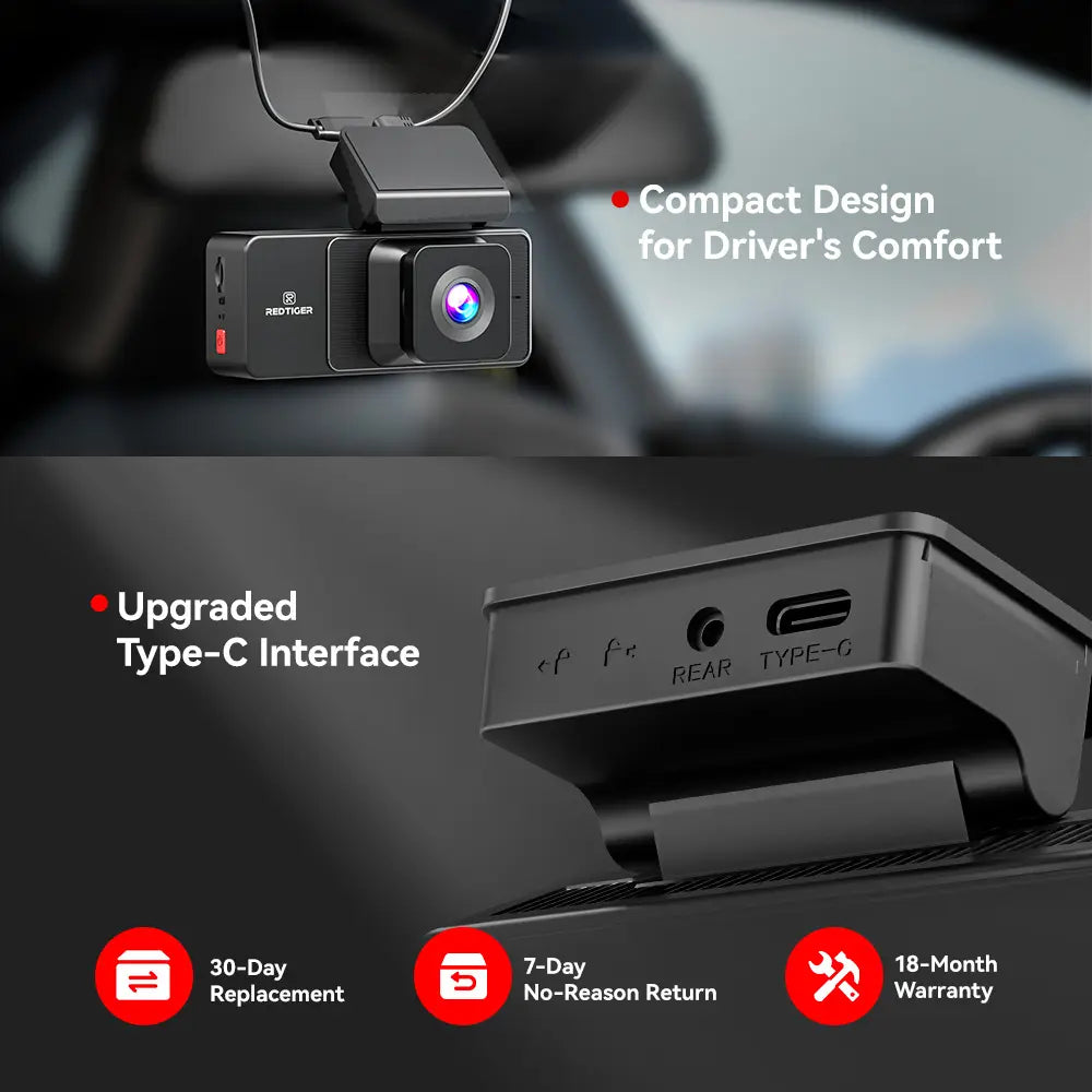 3 Channel WiFi Dash Cam – Front, Rear & Interior | 2.5K+1080P+1080P with 32GB SD Card