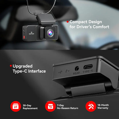 3 Channel WiFi Dash Cam – Front, Rear & Interior | 2.5K+1080P+1080P with 32GB SD Card