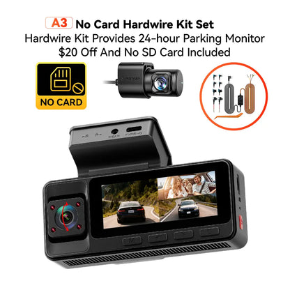3 Channel WiFi Dash Cam – Front, Rear & Interior | 2.5K+1080P+1080P with 32GB SD Card