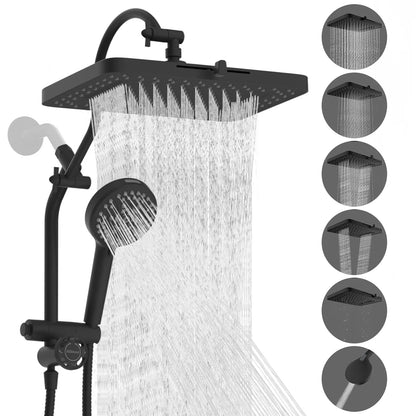 Chrome Fixed Shower Head Combo – 13'' High Pressure Rainfall, 10-Mode Handheld, 4-Way Diverter, cUPC Certified