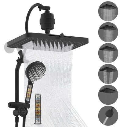 Chrome Fixed Shower Head Combo – 13'' High Pressure Rainfall, 10-Mode Handheld, 4-Way Diverter, cUPC Certified