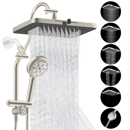 Chrome Fixed Shower Head Combo – 13'' High Pressure Rainfall, 10-Mode Handheld, 4-Way Diverter, cUPC Certified