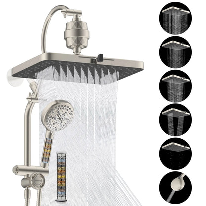 Chrome Fixed Shower Head Combo – 13'' High Pressure Rainfall, 10-Mode Handheld, 4-Way Diverter, cUPC Certified