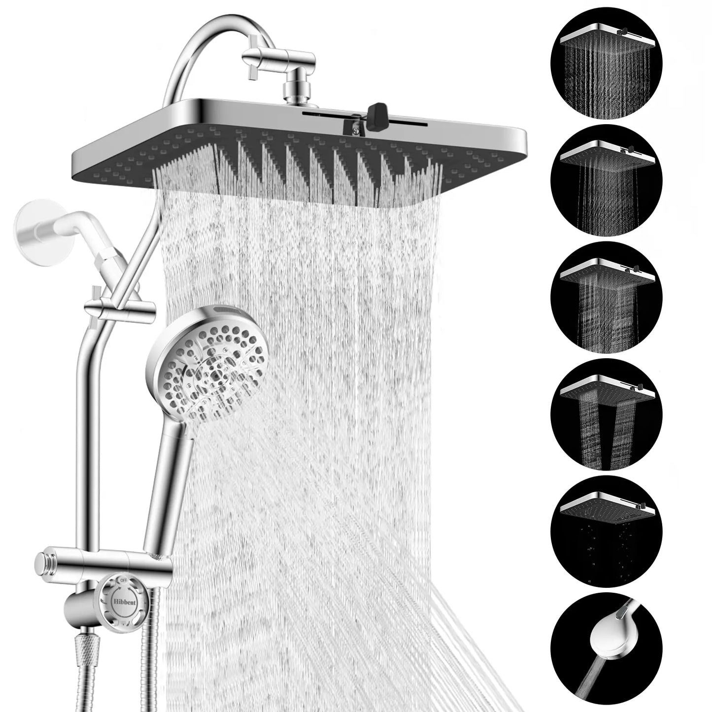 Chrome Fixed Shower Head Combo – 13'' High Pressure Rainfall, 10-Mode Handheld, 4-Way Diverter, cUPC Certified