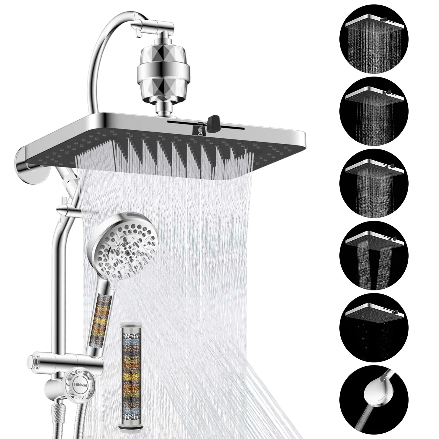 Chrome Fixed Shower Head Combo – 13'' High Pressure Rainfall, 10-Mode Handheld, 4-Way Diverter, cUPC Certified