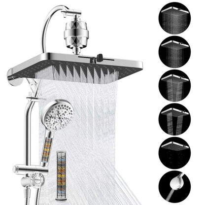 Chrome Fixed Shower Head Combo – 13'' High Pressure Rainfall, 10-Mode Handheld, 4-Way Diverter, cUPC Certified