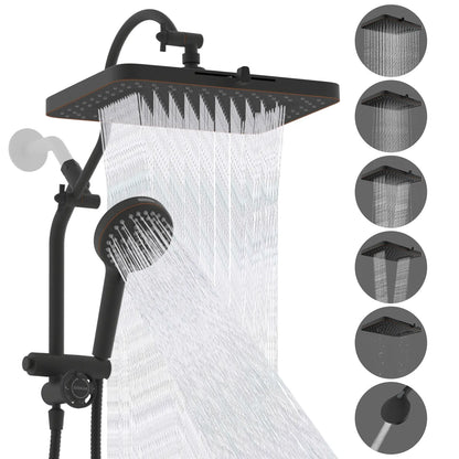 Chrome Fixed Shower Head Combo – 13'' High Pressure Rainfall, 10-Mode Handheld, 4-Way Diverter, cUPC Certified